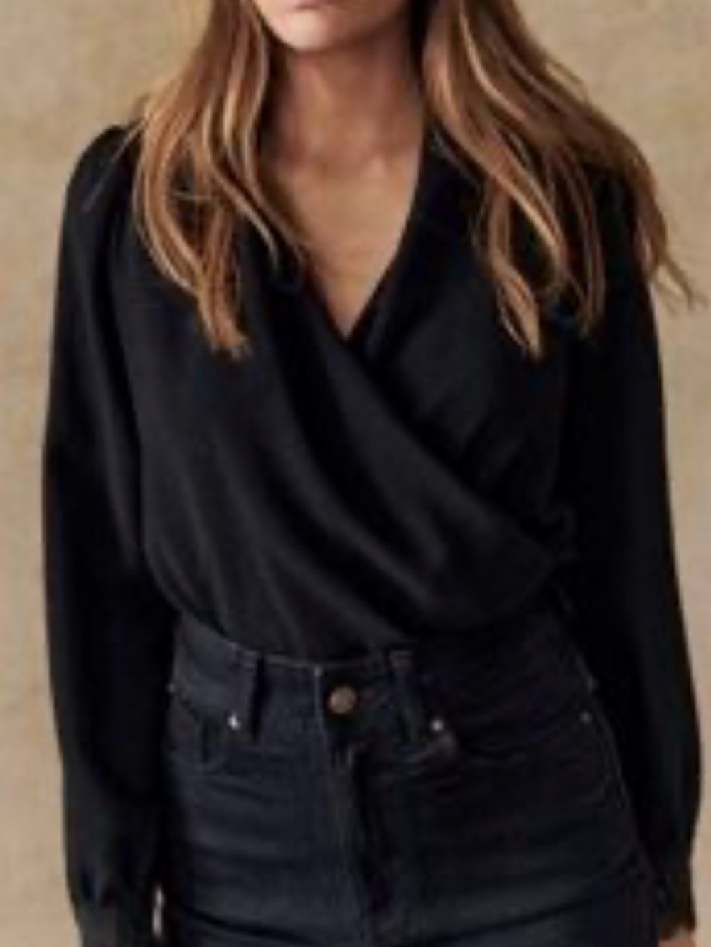Sezane Abelia Wrap Long Sleeve Blouse Black Size FR 32/US 0